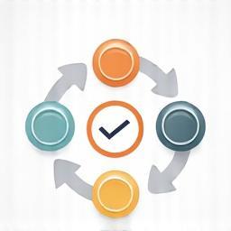 Icono de un flujo de trabajo optimizado con flechas circulares y un signo de chequeo.