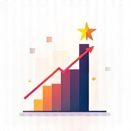 Icono de un gráfico de barras ascendente con un signo de eficiencia o una estrella.